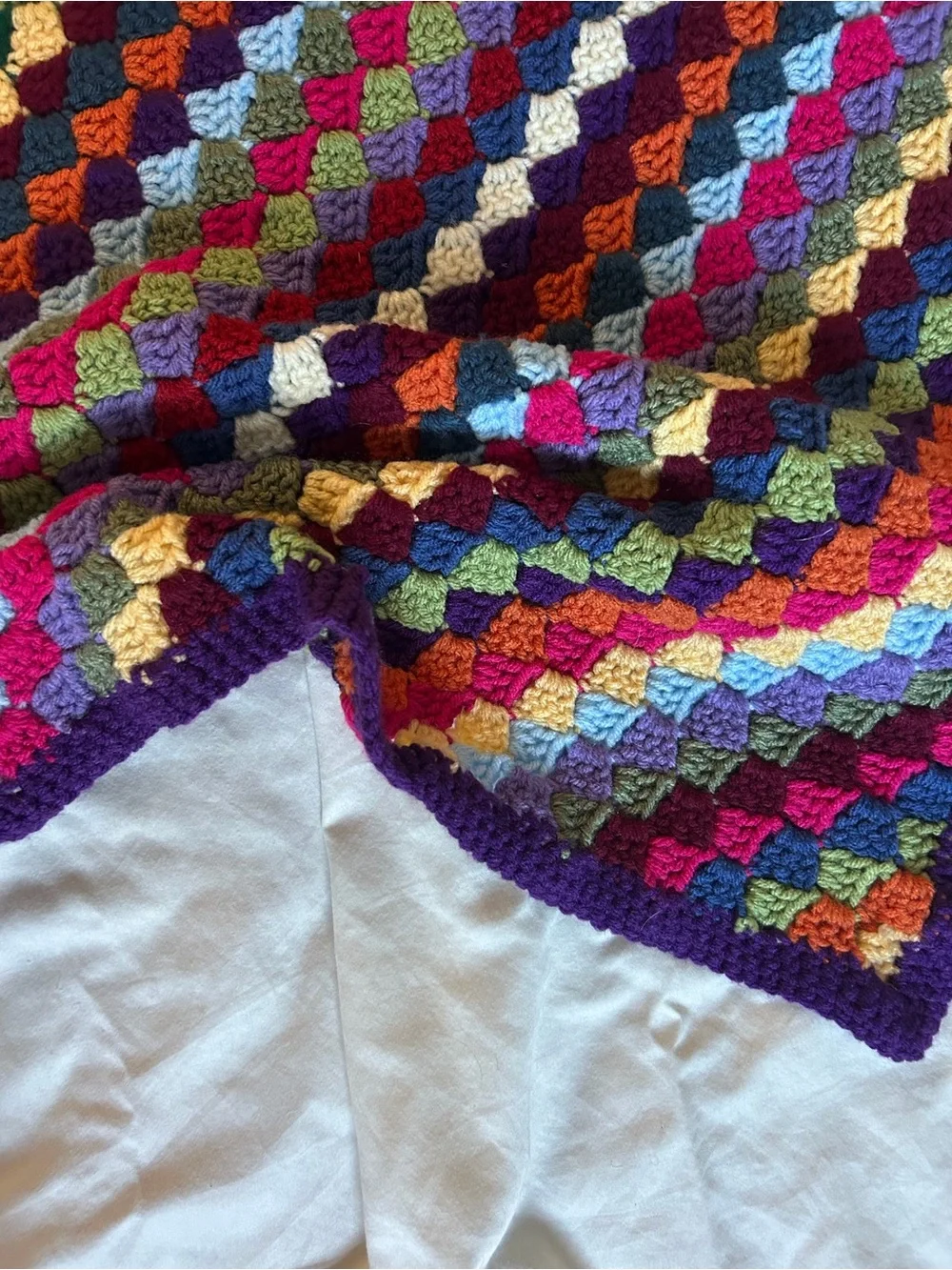 Vintage Multicolor Crochet Granny Square Throw